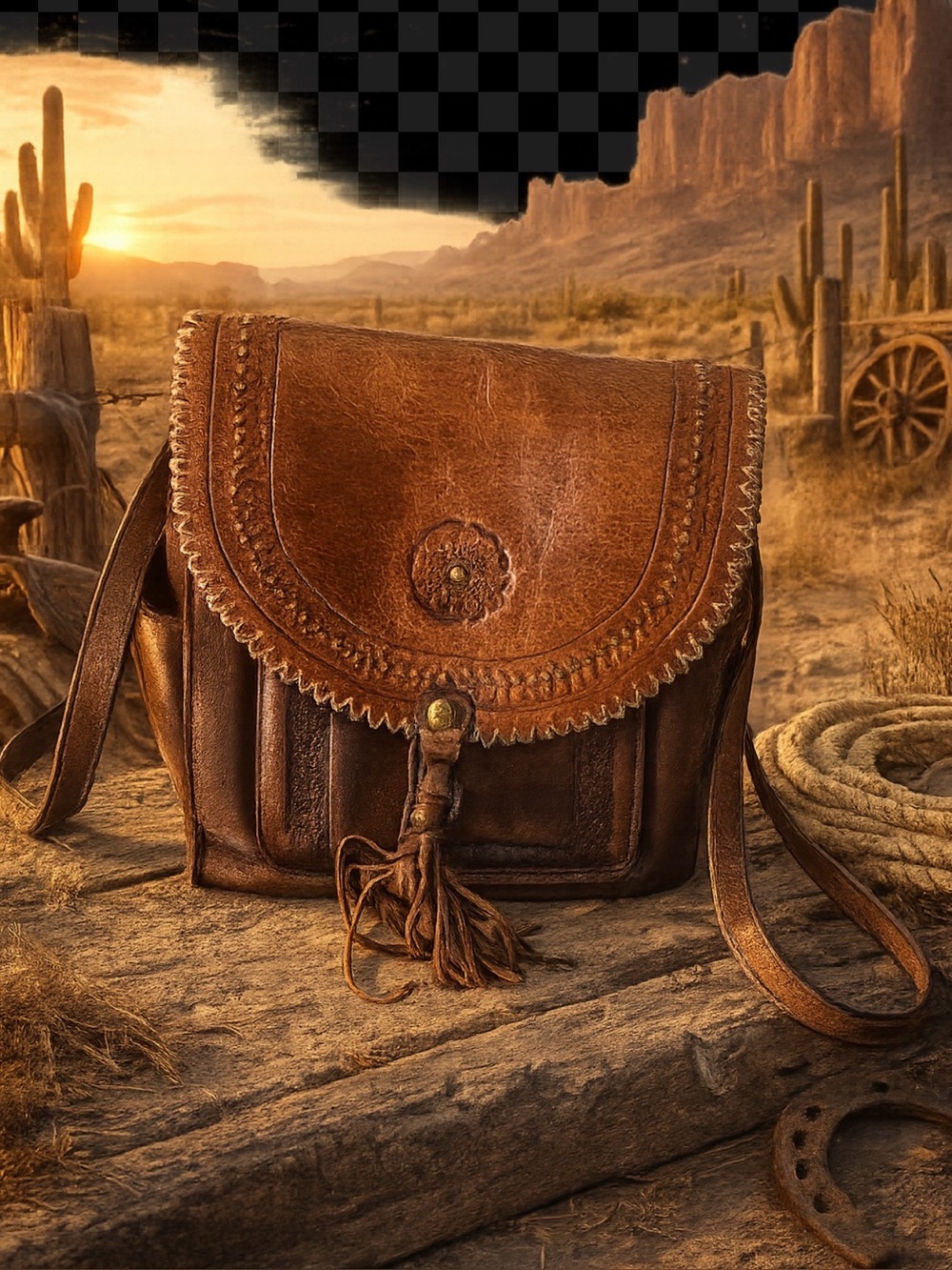 Brown Leather Floral Medallion Crossbody Bag